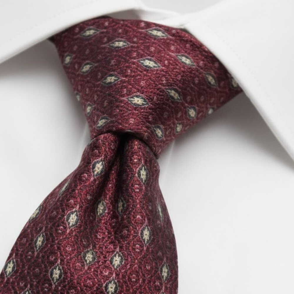 Nautica Silk Tie Geometric Burgundy Red Blue Gray